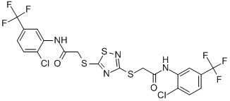 2-{[3-({2-[2-chloro-5-(trifluoromethyl)anilino]-2-oxoethyl}sulfanyl)-1,2,4-thiadiazol-5-yl]sulfanyl}-N-[2-chloro-5-(trifluoromethyl)phenyl]acetamide 구조식 이미지