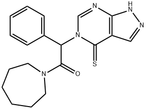1-(azepan-1-yl)-2-phenyl-2-(4-thioxo-1H-pyrazolo[3,4-d]pyrimidin-5(4H)-yl)ethanone 구조식 이미지