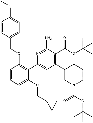 3-Pyridinecarboxylic acid, 2-amino-6-[2-(cyclopropylmethoxy)-6-[(4-methoxyphenyl)methoxy]phenyl]-4-[1-[(1,1-dimethylethoxy)carbonyl]-3-piperidinyl]-, 1,1-dimethylethyl ester Structure