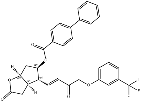 rel-[1,1'-Biphenyl]-4-carboxylic acid (3aR,4R,5R,6aS)-hexahydro-2-oxo-4-[(1E)-3-oxo-4-[3-(trifluoromethyl)phenoxy]-1-buten-1-yl]-2H-cyclopenta[b]furan-5-yl ester 구조식 이미지
