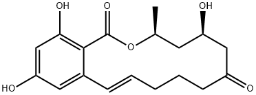 [3S,5R,11E,(-)]-3,4,5,6,9,10-Hexahydro-5,14,16-trihydroxy-3-methyl-1H-2-benzoxacyclotetradecin-1,7(8H)-dione 구조식 이미지