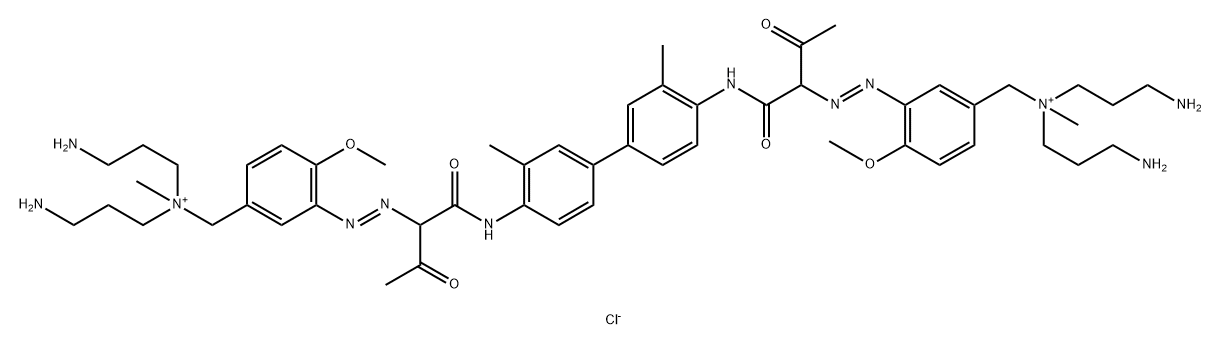 3,3'-[(3,3'-dimethyl[1,1'-biphenyl]-4,4'-diyl)bis[imino(1-acetyl-2-oxoethane-1,2-diyl)azo]]bis[bis(3-aminopropyl)(p-methoxybenzyl)methylammonium] dichloride Structure