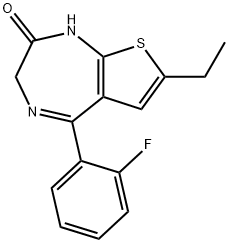 7-Ethyl-5-(2-fluorophenyl)-1,3-dihydro-2H-thieno[2,3-e]-1,4-diazepin-2-one 구조식 이미지