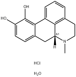 아포몰핀하이드로클로라이드;4H-다이벤조(de,g)퀴놀린-10,11-다이올,5,6,6a,7-테트라하이드로-6-메틸-,하이드로클로라이드,하이드레이트(2:1),(6aR)- 구조식 이미지