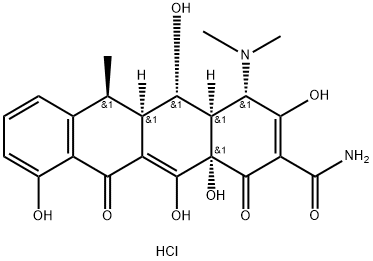 2-Naphthacenecarboxamide, 4-(dimethylamino)-1,4,4a,5,5a,6,11,12a-octahydro-3,5,10,12,12a-pentahydroxy-6-methyl-1,11-dioxo-, monohydrochloride, [4S-(4alpha,4aalpha,5alpha,5aalpha,6beta,12aalpha)]- 구조식 이미지