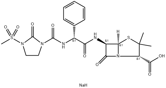 4-Thia-1-azabicyclo[3.2.0]heptane-2-carboxylic acid, 3,3-dimethyl-6-[[[[[3-(methylsulfonyl)-2-oxo-1-imidazolidinyl]carbonyl]amino]phenylacetyl]amino]-7-oxo-, monosodium salt, [2S-[2alpha,5alpha,6beta(S*)]]- Structure