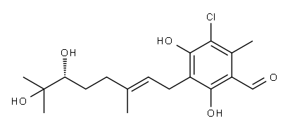 3-Chloro-5-[(E)-6,7-dihydroxy-3,7-dimethyl-2-octenyl]-4,6-dihydroxy-2-methylbenzaldehyde Structure