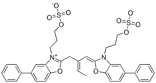 hydrogen 5-phenyl-2-[2-[[5-phenyl-3-[3-(sulphonatooxy)propyl]-3H-benzoxazol-2-ylidene]methyl]but-2-enyl]-3-[3-(sulphonatooxy)propyl]benzoxazolium 구조식 이미지