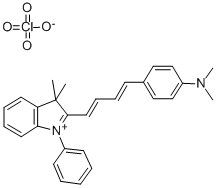 2-((1E,3E)-4-[4-(DIMETHYLAMINO)PHENYL]-1,3-BUTADIENYL)-3,3-DIMETHYL-1-PHENYL-3H-INDOLIUM PERCHLORATE 구조식 이미지