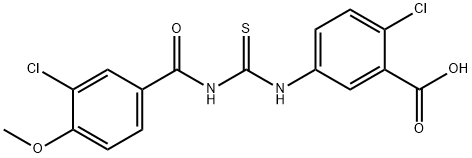 2-CHLORO-5-[[[(3-CHLORO-4-METHOXYBENZOYL)AMINO]THIOXOMETHYL]AMINO]-BENZOIC ACID Structure