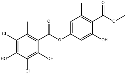 3,5-Dichloro-2,4-dihydroxy-6-methylbenzoic acid 3-hydroxy-4-(methoxycarbonyl)-5-methylphenyl ester 구조식 이미지