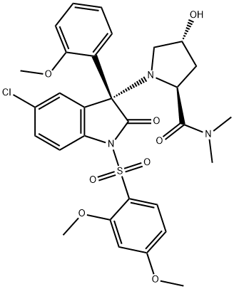 (2S,4R)-1-[(R)-5-CHLORO-1-(2,4-DIMETHOXY-BENZENESULFONYL)-3-(2-METHOXY-PHENYL)-2-OXO-2,3-DIHYDRO-1H-INDOL-3-YL]-4-HYDROXY-PYRROLIDINE-2-CARBOXYLIC ACID DIMETHYLAMIDE 구조식 이미지
