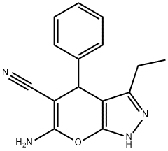 6-AMINO-3-ETHYL-4-PHENYL-1,4-DIHYDROPYRANO[2,3-C]PYRAZOLE-5-CARBONITRILE 구조식 이미지