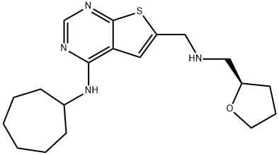 4-(Cycloheptylamino)-N-[[(2R)-tetrahydro-2-furanyl]methyl]-thieno[2,3-d]pyrimidine-6-methanamine Structure