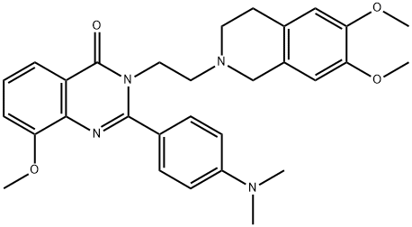 4(3H)-Quinazolinone,  3-[2-(3,4-dihydro-6,7-dimethoxy-2(1H)-isoquinolinyl)ethyl]-2-[4-(dimethylamino)phenyl]-8-methoxy- 구조식 이미지