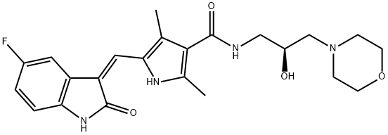 1H-Pyrrole-3-carboxaMide, 5-[(Z)-(5-fluoro-1,2-dihydro-2-oxo-3H-indol-3-ylidene)Methyl]-N-[(2S)-2-hydroxy-3-(4-Morpholinyl)propyl]-2,4-diMethyl- Structure