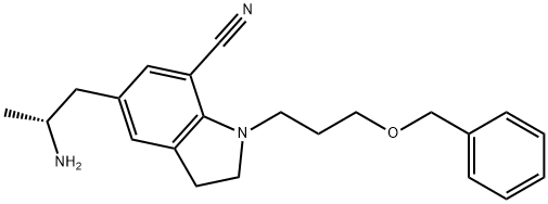 (R)-5-(2-aminopropyl)-1-(3-benzyloxypropyl)  indoline-7-carbonitrile Structure