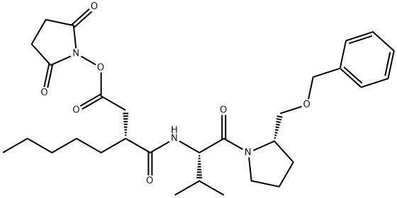 3-(R)-[1-(2-(S)-Benzyloxymethyl-pyrrolidine-1-carbonyl)-2-(S)-methyl-propylcarbamoyl)-octanoic Acid N-Hydroxysuccinimidyl Ester Structure