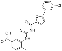 3-[[[[[5-(3-CHLOROPHENYL)-2-FURANYL]CARBONYL]AMINO]THIOXOMETHYL]AMINO]-4-METHYL-BENZOIC ACID 구조식 이미지