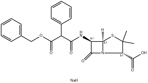 sodium [2S-(2alpha,5alpha,6beta)]-6-[[3-(benzyloxy)-1,3-dioxo-2-phenylpropyl]amino]-3,3-dimethyl-7-oxo-4-thia-1-azabicyclo[3.2.0]heptane-2-carboxylate  구조식 이미지