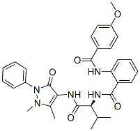 Benzamide, N-[(1S)-1-[[(2,3-dihydro-1,5-dimethyl-3-oxo-2-phenyl-1H-pyrazol-4-yl)amino]carbonyl]-2-methylpropyl]-2-[(4-methoxybenzoyl)amino]- (9CI) 구조식 이미지