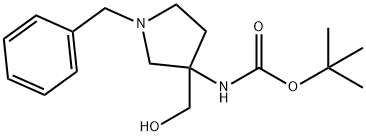 1-벤질-3-(하이드록시메틸)-3-Boc-아미노피롤리딘 구조식 이미지