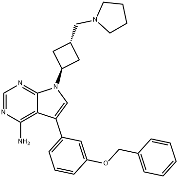 5-(3-Benzyloxyphenyl)-7-[trans-3-[(pyrrolidin-1-yl)methyl]cyclobutyl]-7H-pyrrolo[2,3-d]pyrimidin-4-amine Structure
