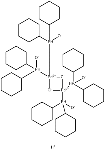 DIHYDROGEN DI-MU-CHLOROTETRAKIS(DICYCLOHEXYLPHOSPHINITO-KP) DIPALLADATE(2-) Structure