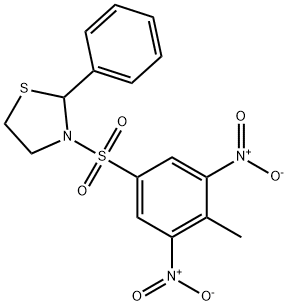 Thiazolidine, 3-[(4-methyl-3,5-dinitrophenyl)sulfonyl]-2-phenyl- (9CI) Structure