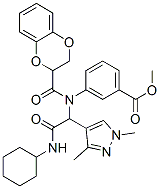 Benzoic acid, 3-[[2-(cyclohexylamino)-1-(1,3-dimethyl-1H-pyrazol-4-yl)-2-oxoethyl][(2,3-dihydro-1,4-benzodioxin-2-yl)carbonyl]amino]-, methyl ester (9CI) Structure