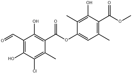 4-[(3-Chloro-5-formyl-4,6-dihydroxy-2-methylbenzoyl)oxy]-2-hydroxy-3,6-dimethylbenzoic acid methyl ester 구조식 이미지