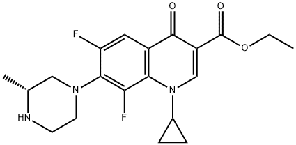 3-Quinolinecarboxylic acid, 1-cyclopropyl-6,8-difluoro-1,4-dihydro-7-[(3R)-3-Methyl-1-piperazinyl]-4-oxo-, ethyl ester Structure