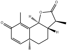 α-산토닌[(3S,5aR,9bS)-3,3a,4,5,5a,9b-헥사하이드로-3,5a,9트라이메틸나프톨[1,2-b]퓨란-2,8-다이온] 구조식 이미지
