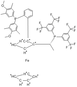 (R)-1-[(R)-2-[2-[BIS(4-METHOXY-3,5-DIMETHYLPHENYL)PHOSPHINO]PHENYL]FERROCENYL]-ETHYLBIS[3,5-BIS(TRIFLUOROMETHYL)PHENYL]PHOSPHINE 구조식 이미지