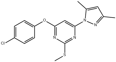 PYRIMIDINE, 4-(4-CHLOROPHENOXY)-6-(3,5-DIMETHYL-1H-PYRAZOL-1-YL)-2-(METHYLTHIO)- Structure