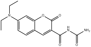 N-(aminocarbonyl)-7-(diethylamino)-2-oxo-2H-1-benzopyran-3-carboxamide 구조식 이미지