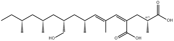 2-(6-Hydroxymethyl-2,4,8,10-tetramethyl-2-dodecen-1-ylidene)-4-methylpentanedioic acid 구조식 이미지