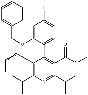 (E)-Methyl 4-(2-(benzyloxy)-4-fluorophenyl)-2,6-diisopropyl-5-(prop-1-enyl)nicotinate 구조식 이미지