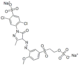 disodium 2,5-dichloro-4-[4,5-dihydro-4-[[2-methoxy-5-[[2-(sulphonatooxy)ethyl]sulphonyl]phenyl]azo]-3-methyl-5-oxo-1H-pyrazol-1-yl]benzenesulphonate Structure