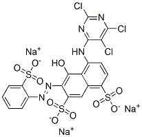 5-Hydroxy-6-[(2-sulfophenyl)azo]-4-[(2,5,6-trichloro-4-pyrimidinyl)amino]-1,7-naphthalenedisulfonic acid trisodium salt 구조식 이미지