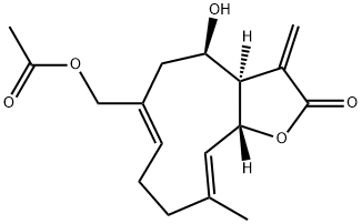 (3aR,4R,6Z,10E,11aR)-6-Acetoxymethyl-3a,4,5,8,9,11a-hexahydro-4-hydroxy-10-methyl-3-methylenecyclodeca[b]furan-2(3H)-one Structure