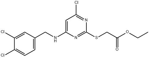 [[4-Chloro-6-[[(3,4-dichlorophenyl)methyl]amino]-2-pyrimidinyl]thio]acetic acid ethyl ester Structure