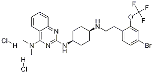 N2-[cis-4-[[2-[4-Bromo-2-(trifluoromethoxy)phenyl]ethyl]amino]cyclohexyl]-N4,N4-dimethyl-2,4-quinazolinediaminedihydrochloride 구조식 이미지