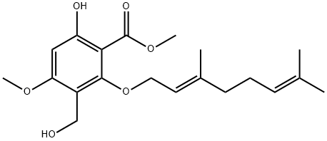6-히드록시-4-메톡시-3-(히드록시메틸)-2-[[(E)-3,7-디메틸-2,6-옥타디에닐]옥시]벤조산메틸에스테르 구조식 이미지