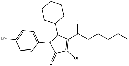 2H-Pyrrol-2-one, 1-(4-bromophenyl)-5-cyclohexyl-1,5-dihydro-3-hydroxy-4-(1-oxohexyl)- Structure