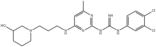 1-[3,4-Dichlorophenyl]-3-[4-[[3-[3-hydroxypiperidino]propyl]amino]-6-m ethyl-2-pyrimidinyl]guanidine 구조식 이미지