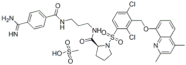 2-PYRROLIDINECARBOXAMIDE, N-[3-[[4-(AMINOIMINOMETHYL)BENZOYL]AMINO]PROPYL]-1-[[2,4-DICHLORO-3-[[(2,4-DIMETHYL-8-QUINOLINYL)OXY]METHYL]PHENYL]SULFONYL]-, (2S)-, MONOMETHANESULFONATE Structure