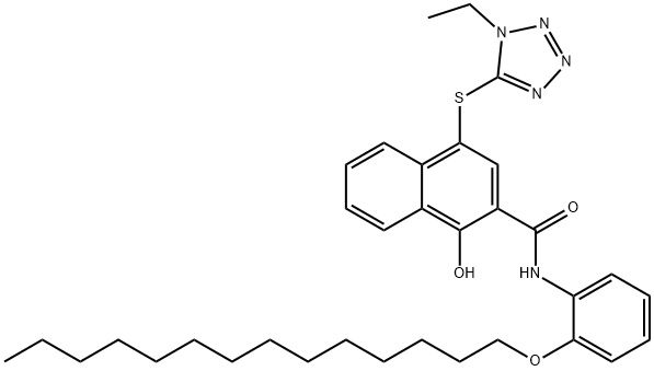 4-[(1-ethyl-1H-tetrazol-5-yl)thio]-1-hydroxy-N-[2-(tetradecyloxy)phenyl]-2-Naphthalenecarboxamide 구조식 이미지
