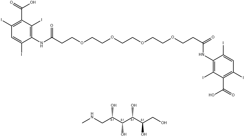 bis[1-deoxy-1-(methylamino)-D-glucitol] 3,3'-[(1,16-dioxo-4,7,10,13-tetraoxahexadecane-1,16-diyl)diimino]bis[2,4,6-triiodobenzoate] Structure