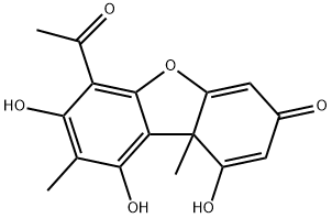 6-Acetyl-1,7,9-trihydroxy-8,9b-dimethyldibenzofuran-3(9bH)-one 구조식 이미지